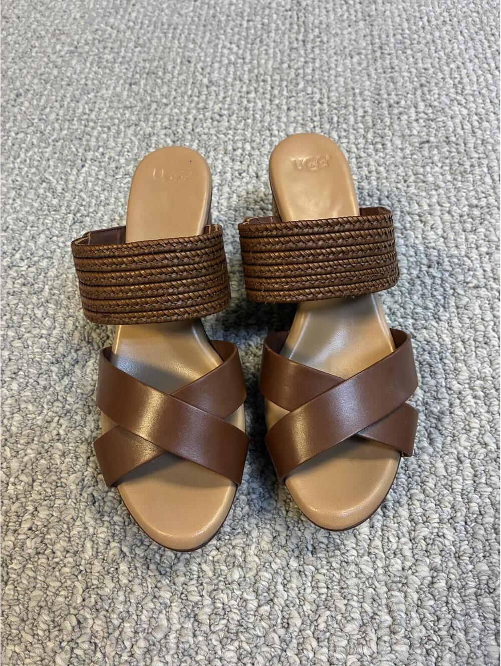UGG Adriana Brown Leather Slide Sandals Size 8 New With Box - Picture 11 of 11